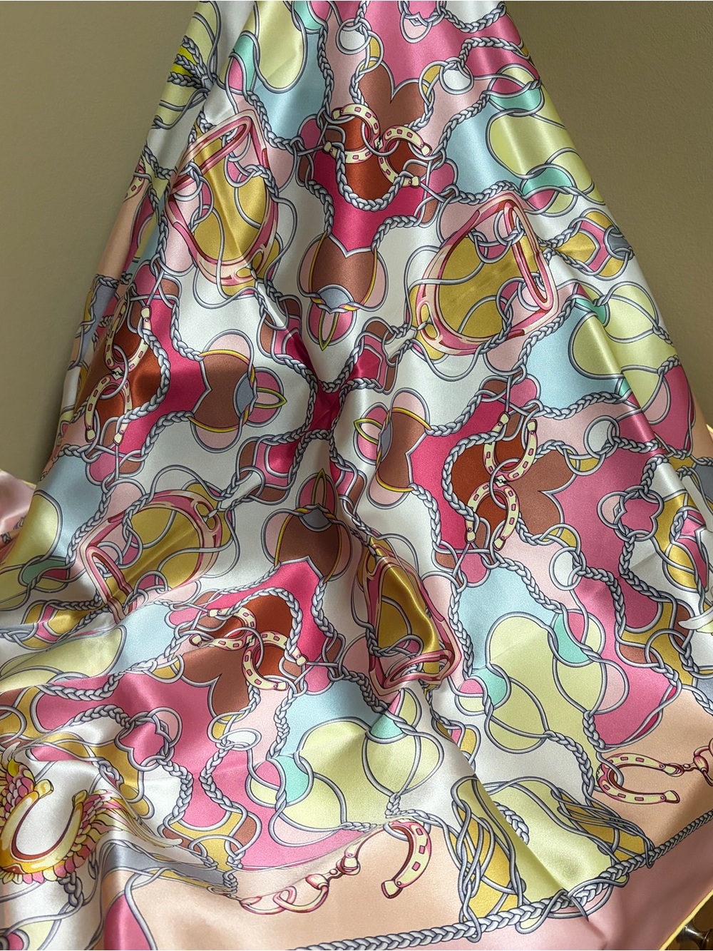 NWT Aurora Silk Printed Scarf in Pink, Yellow & Blue with Gift Box